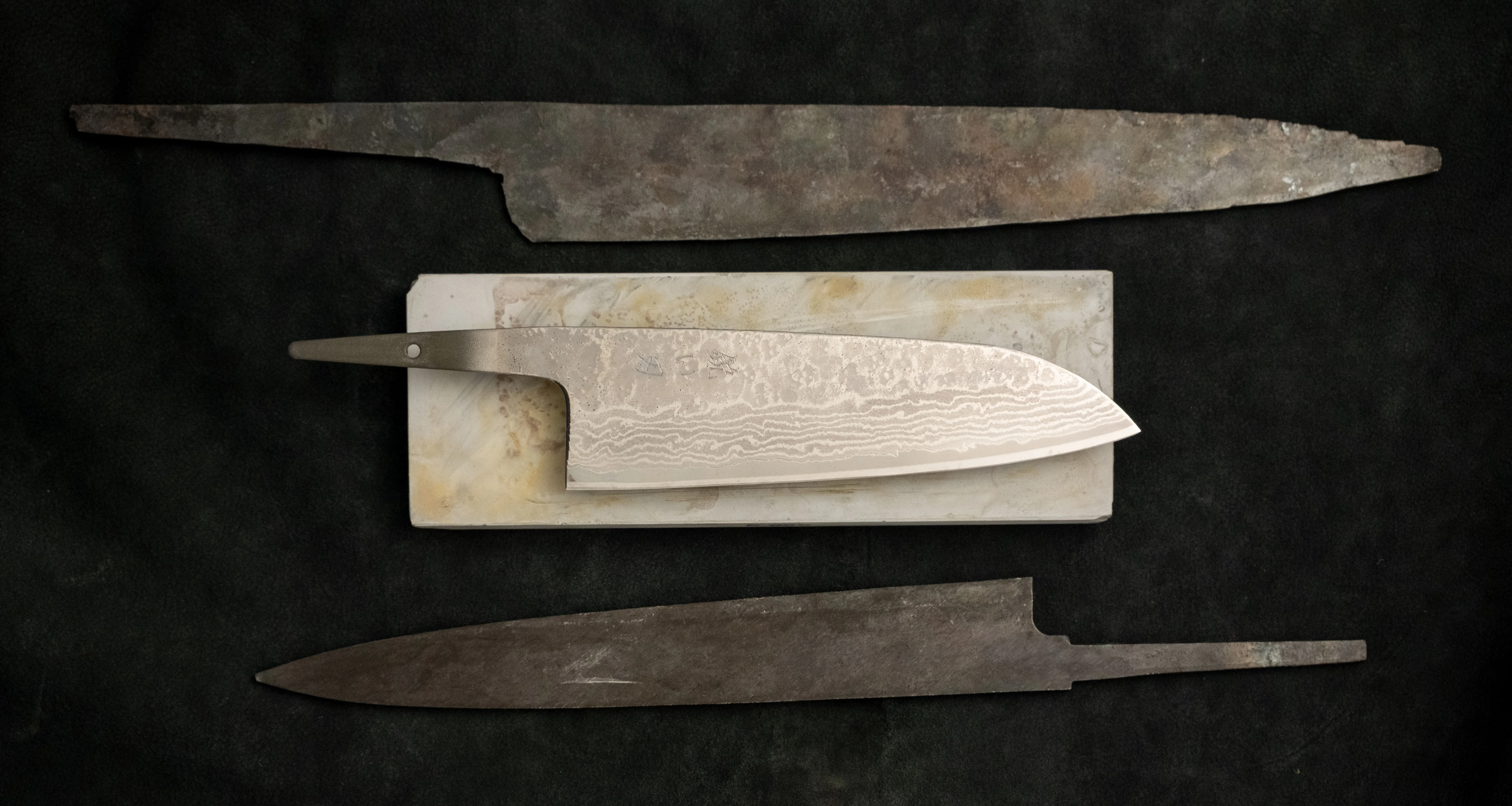 Hokiyama Santoku 440C Damascus 170mm (6.7") - BLADE - Image 3